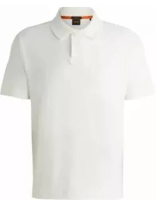 Cotton-toweling polo shirt with mixed-technique logo- White Men's Polo Shirt