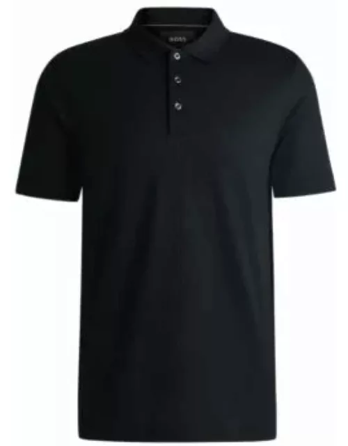 Regular-fit polo shirt in quilted cotton and silk- Dark Blue Men's Polo Shirt