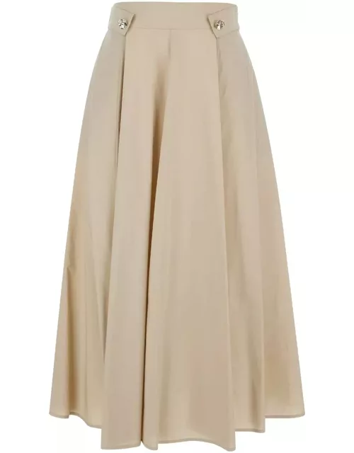 Liu-Jo Beige Long Pleated Skirt In Cotton Woman