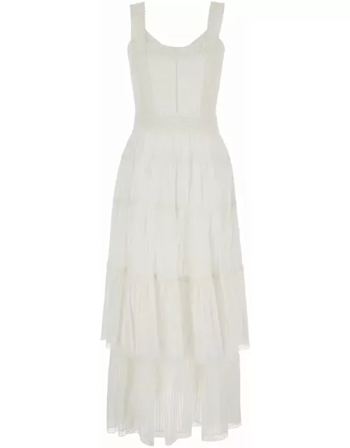 TwinSet White Embrioidered Long Dress In Cotton Woman