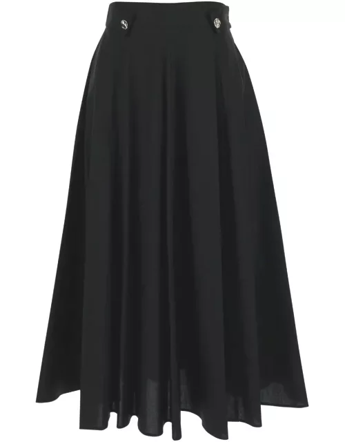 Liu-Jo Black Long Pleated Skirt In Cotton Woman