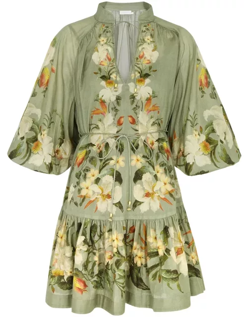 Zimmermann Lexi Billow Floral-print Cotton Mini Dress - Sage - 0 (UK 8 / S)