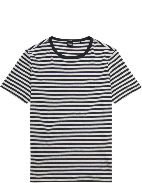 Boss Tiburt Striped Cotton-blend T-shirt - Navy