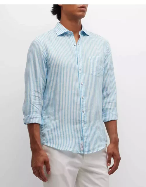Men's Linen Stripe Casual Button-Down Shirt