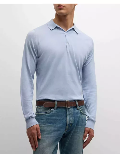 Men's Solid Long-Sleeve Polo Shirt