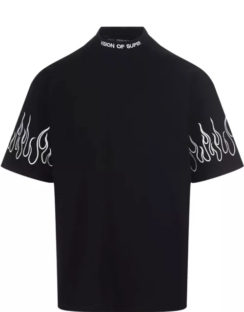 Vision of Super Black T-shirt With Embroidered White Flame