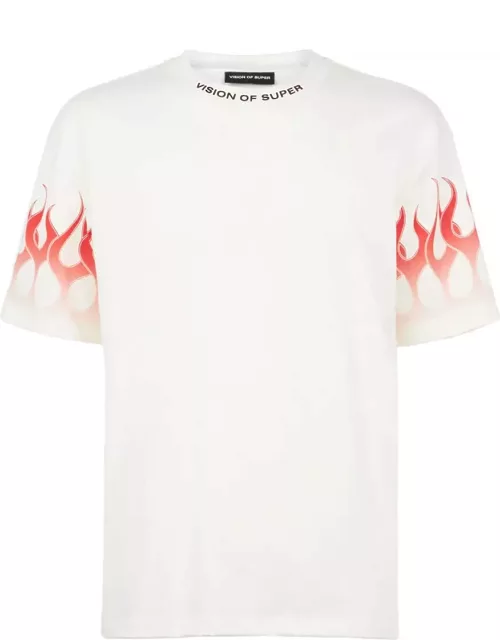 Vision of Super White T-shirt With Red Flame