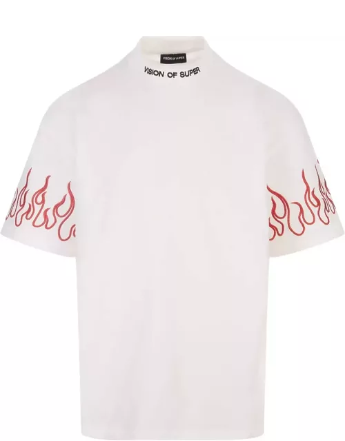 Vision of Super White T-shirt With Embroidered Red Flame