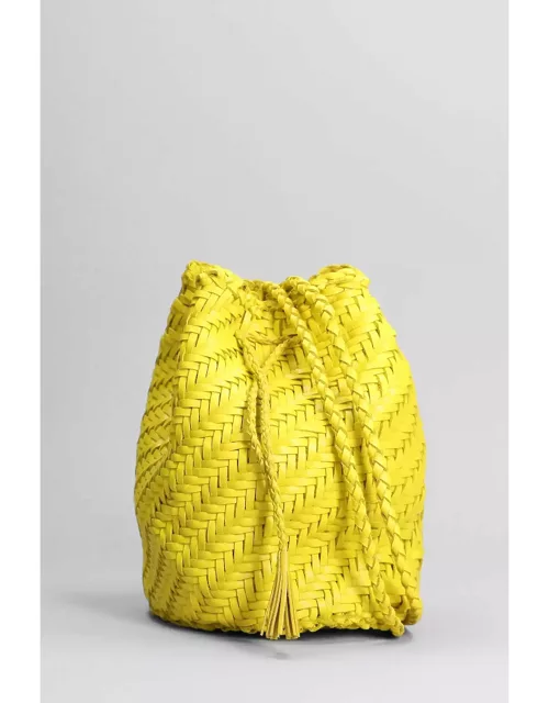 Dragon Diffusion Pompom Double Shoulder Bag In Yellow Leather