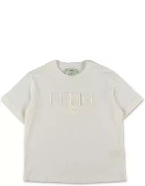 Fendi T-shirt Bianca In Jersey Di Cotone Bambina
