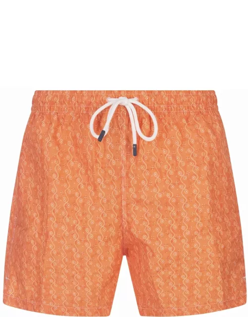 Fedeli Orange Swim Shorts With Micro Pattern
