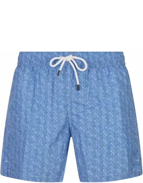 Fedeli Blue Swim Shorts With Micro Pattern