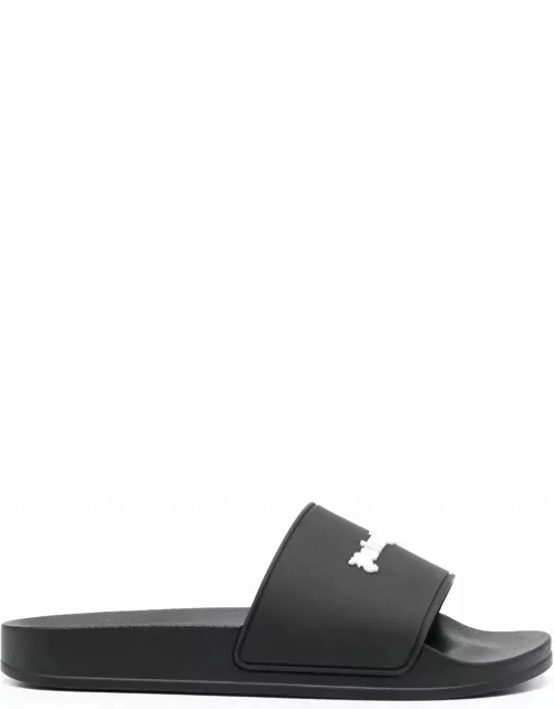 Palm Angels Black Slippers With White Logo