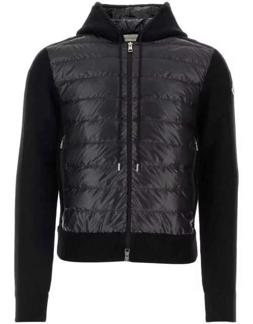Moncler Padded Tricot Cardigan With Hood In Black