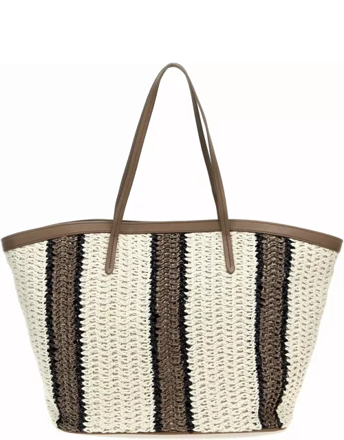 Brunello Cucinelli Jute Striped Shopping Bag