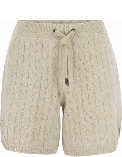 Brunello Cucinelli Cotton Knit Shorts With Sequin