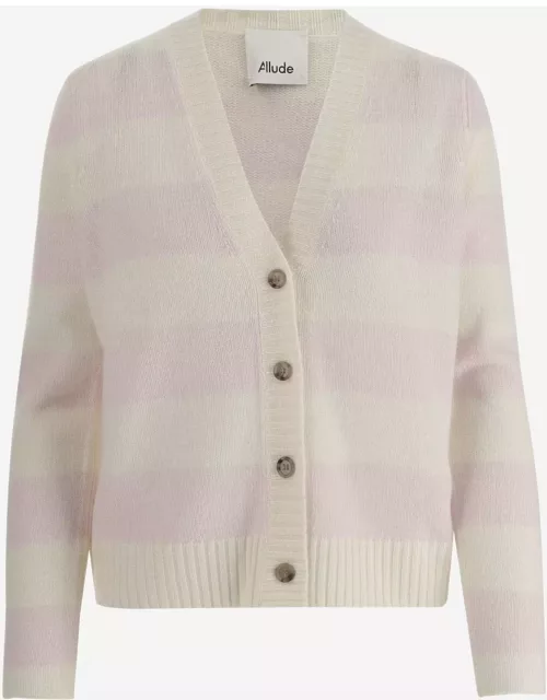 Allude Wool And Cashmere Blend Striped Cardigan