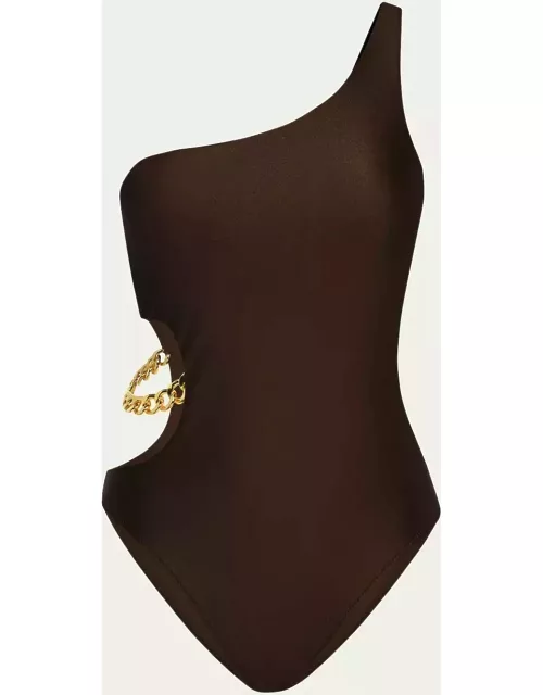 Ava Shimmer One-Shoulder Cutout One-Piece Swimsuit