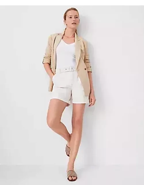 Ann Taylor Petite AT Weekend Belted High Rise Denim Shorts in Ivory