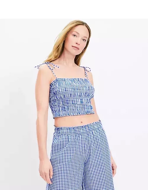 Loft Petite Smocked Cropped Top With Thin Tie Strap
