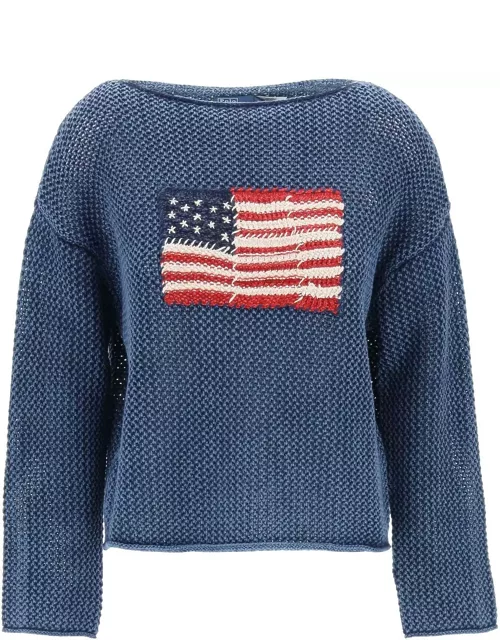 POLO RALPH LAUREN "pointelle knit pullover with embroidered flag