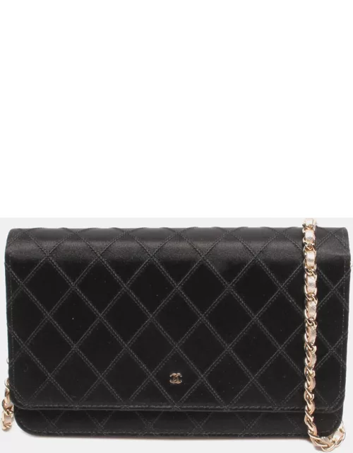 Chanel Black Leather Quilted Wallet On Chain