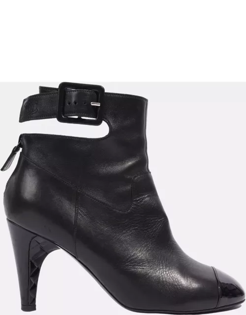 Chanel Patent Toe Ankle Boot 80 Black Leather EU 38 UK