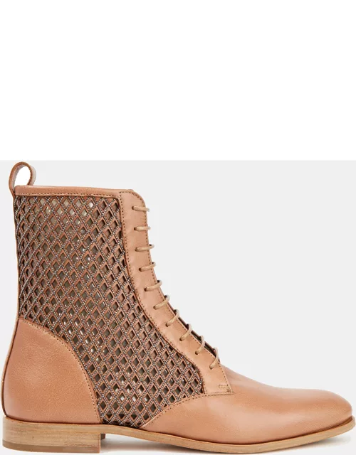 Brunello Cucinelli Leather Lace Up Ankle Boot