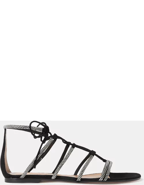 Gianvito Rossi Suede Flat Ankle Strap Sandal