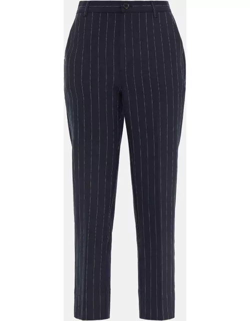 Ganni Navy Blue Striped Crepe Tapered Pants XL (EU 42)