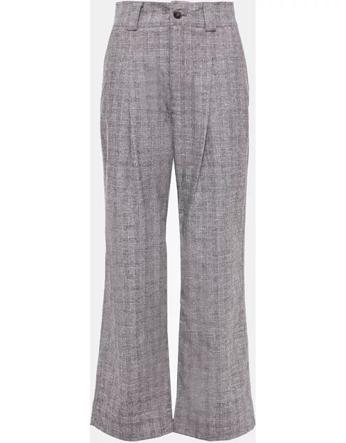 Ganni Grey Checked Cotton-Blend Straight-Leg Pants XS (EU 34)