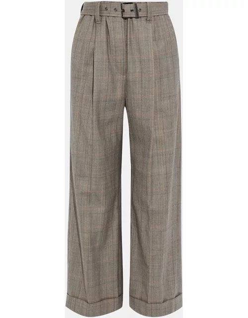 Brunello Cucinelli Grey Checked Wool Wide Leg Pants M (IT 42)