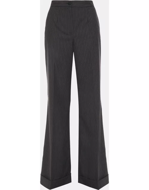 Dolce & Gabbana Black Striped Wool Wide Leg Pants M (IT 42)