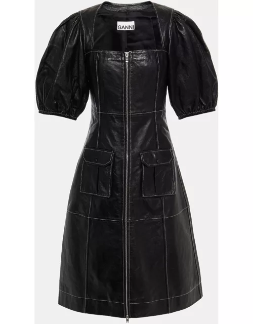 Ganni Black Leather Midi Dress S (EU 36)