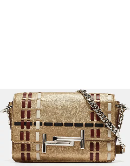 Tod's Gold Leather Mini Double T Shoulder Bag