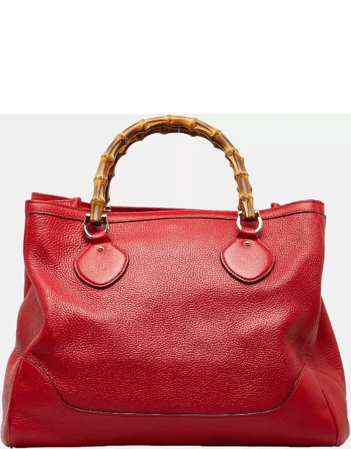 Gucci Red Leather Medium Bamboo Diana Tote