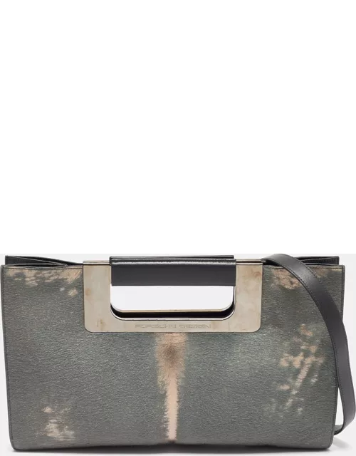 Porsche Design Grey/Shimmer Calfhair and Leather Cut Out Frame Handle Bag