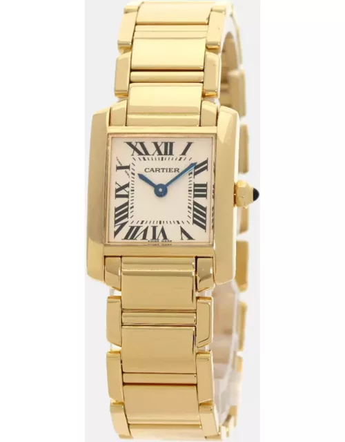Cartier White 18k Yellow Gold Tank Francaise W50002N2 Quartz Women's Wristwatch 20 m