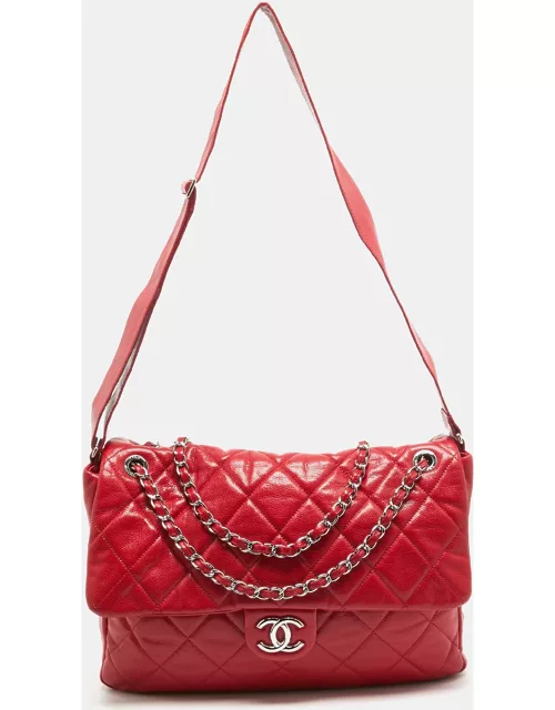Chanel Red Quilted Caviar Leather XL Classic Flap Messenger Bag