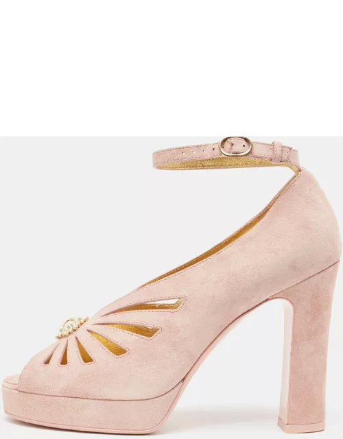 Chanel Pink Suede Embellished Platform Sandal