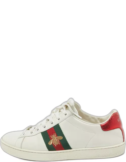 Gucci White Leather and Sneak Embossed Ace Web Sneaker
