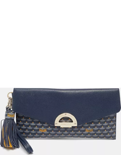 Faure Le Page Navy Blue Coated Canvas and Leather Parade Clutch