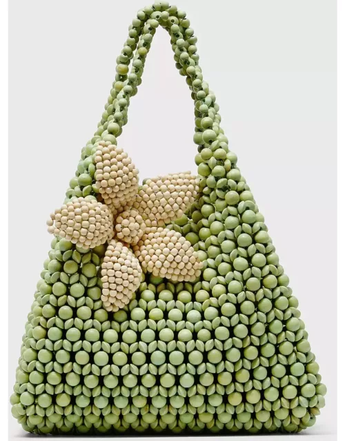 Apple Green and Cream Flower Trapezoid Flora Bag