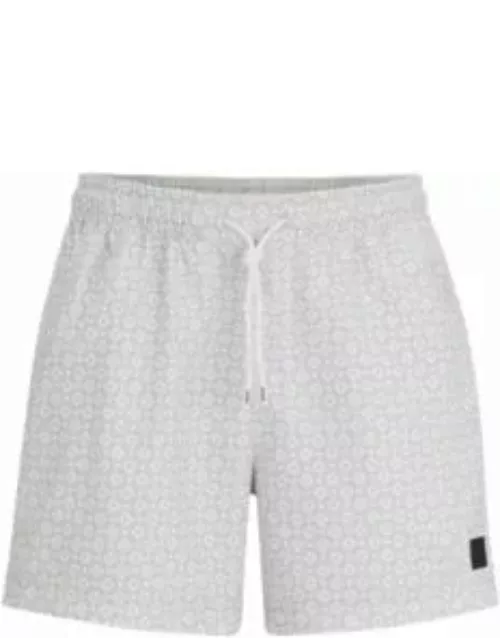 Micro-print quick-drying swim shorts with logo detail- White Men's Swim Short
