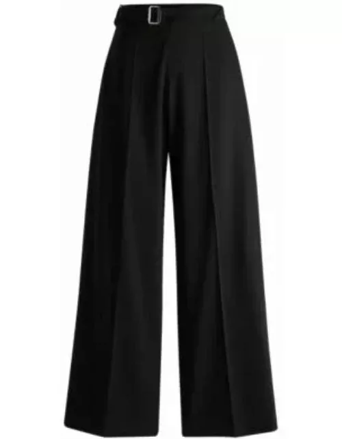 Stretch-wool trousers with feature waist and soft drape- Black Women's Formal Pant