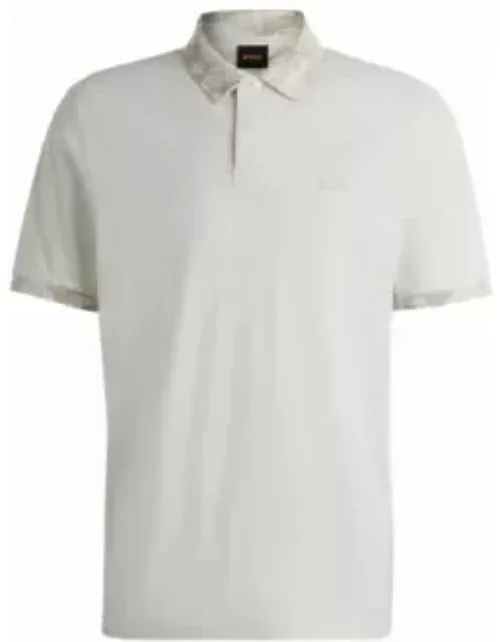 Cotton-piqu polo shirt with camouflage-print trims- White Men's Polo Shirt