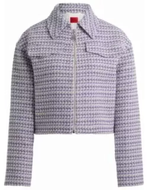 Relaxed-fit cropped jacket in a boucl cotton blend- Patterned Women's Cropped Jacket