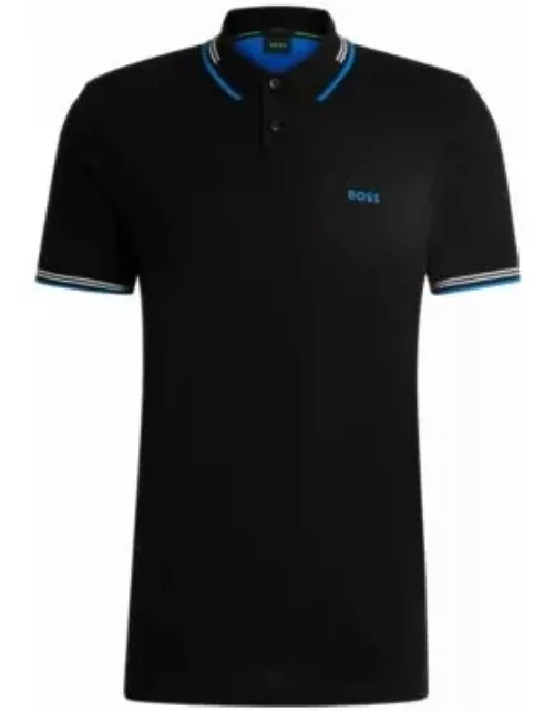 Stretch-cotton slim-fit polo shirt with branding- Black Men's Polo Shirt