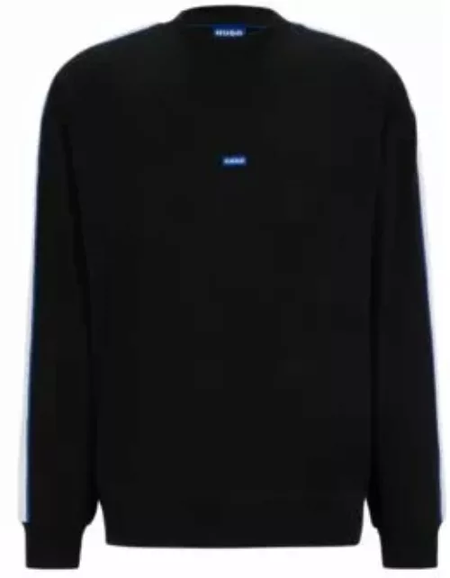 Cotton-terry sweatshirt with logo patch and tape trims- Black Men's Tracksuit