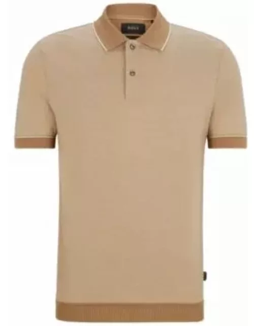 Regular-fit polo shirt in cotton and cashmere- Beige Men's Polo Shirt